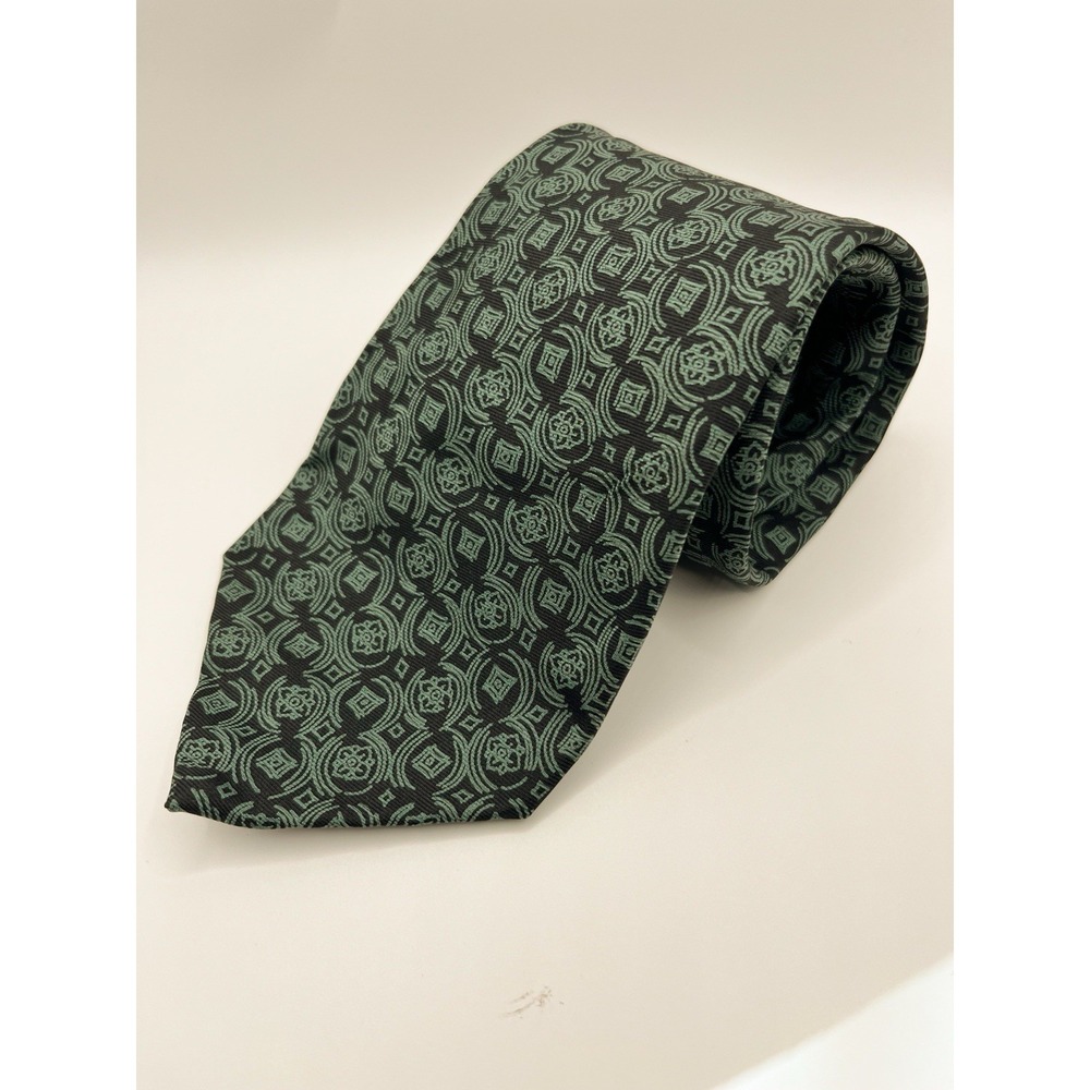 Valentino Cravatte Vintage Necktie Silk Tie Green Black Geometric Made in Italy